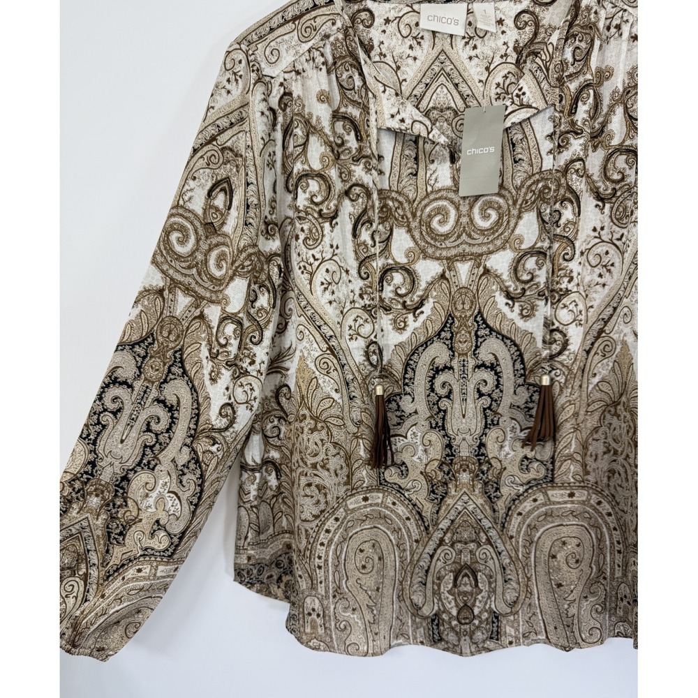 NWT Chico's Precious Medallion Louise Top 1 S Small Paisley Ruffle Tassel Blouse